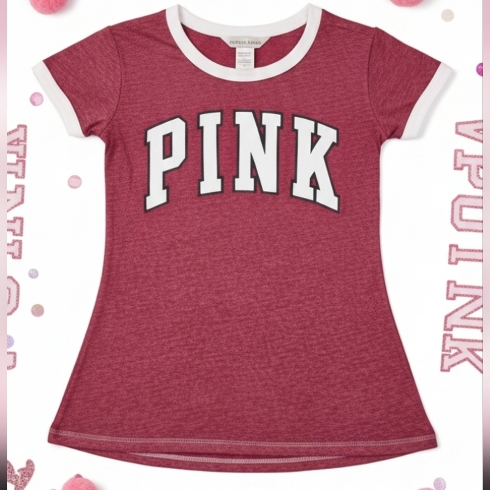 Victoria's Secret PINK Red Burgundy Ringer Tee XS Y2K
